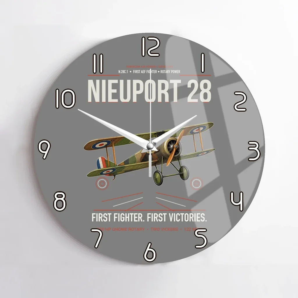 Nieuport 28C.1 design on gray no frame wall clock