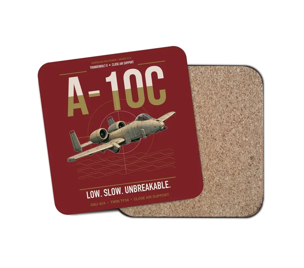 A-10C Thunderbolt II design on dark red 1 piece coaster