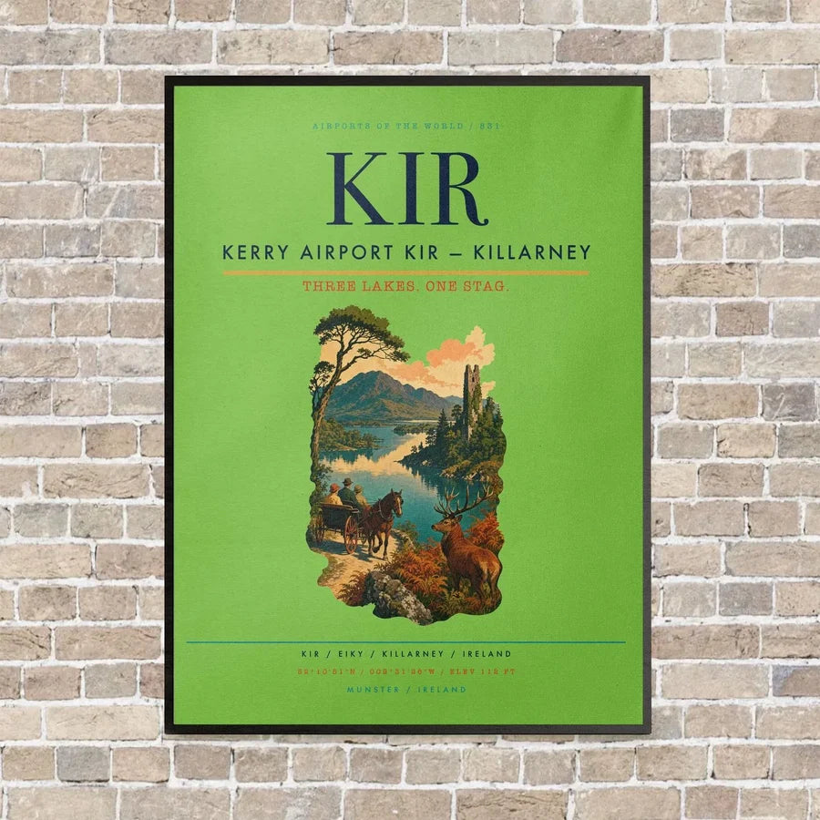 Kerry Airport KIR — Killarney vertical canvas print - framed - light green background