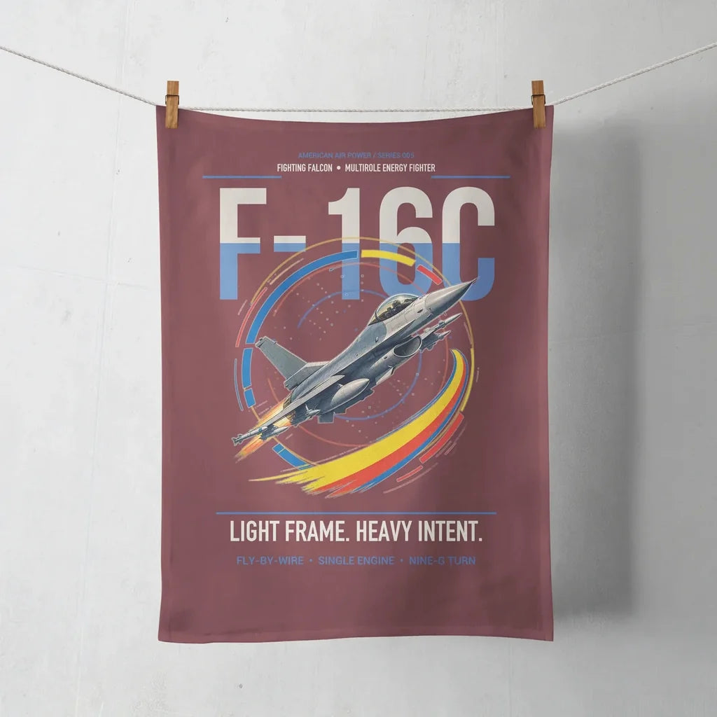 F-16C Fighting Falcon design on dark red towel