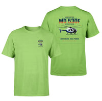 Thumbnail for MD Helicopters MD 530F design on light green t-shirt, double-side print