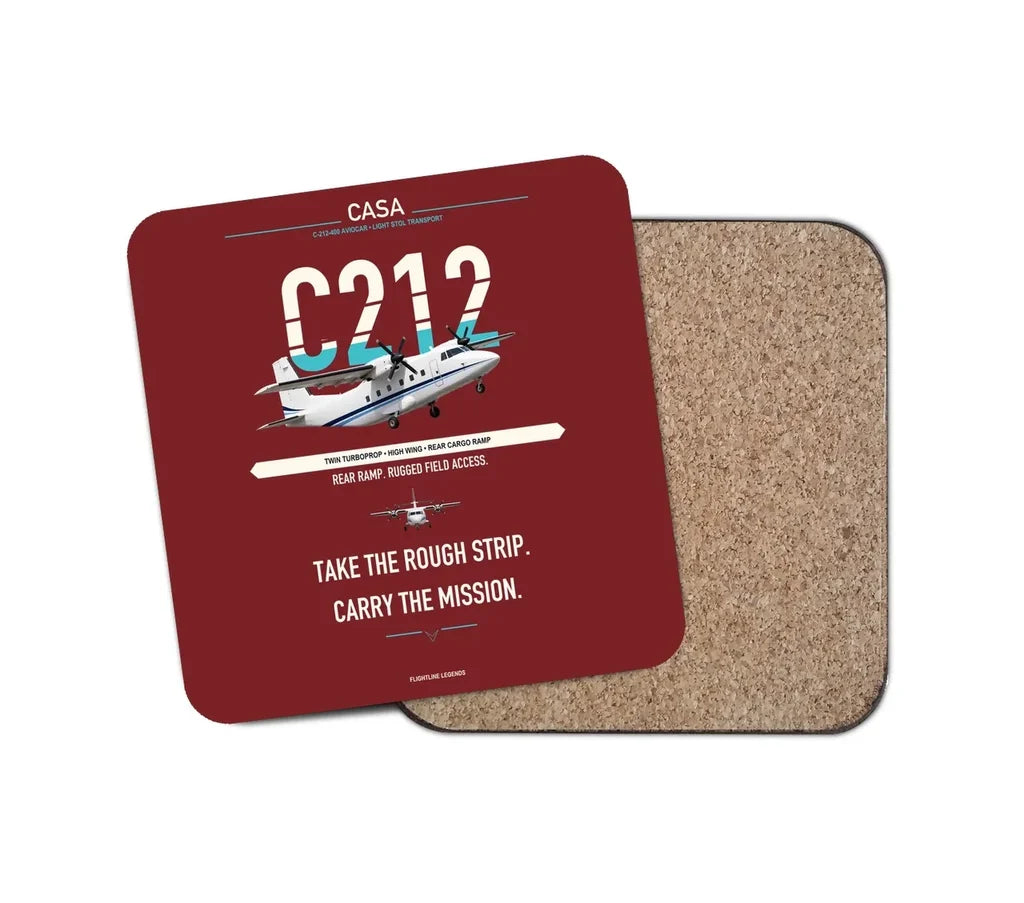 CASA C-212-400 Aviocar design on dark red 1 piece coaster