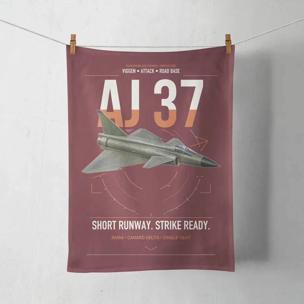 Saab AJ 37 Viggen design on dark red towel