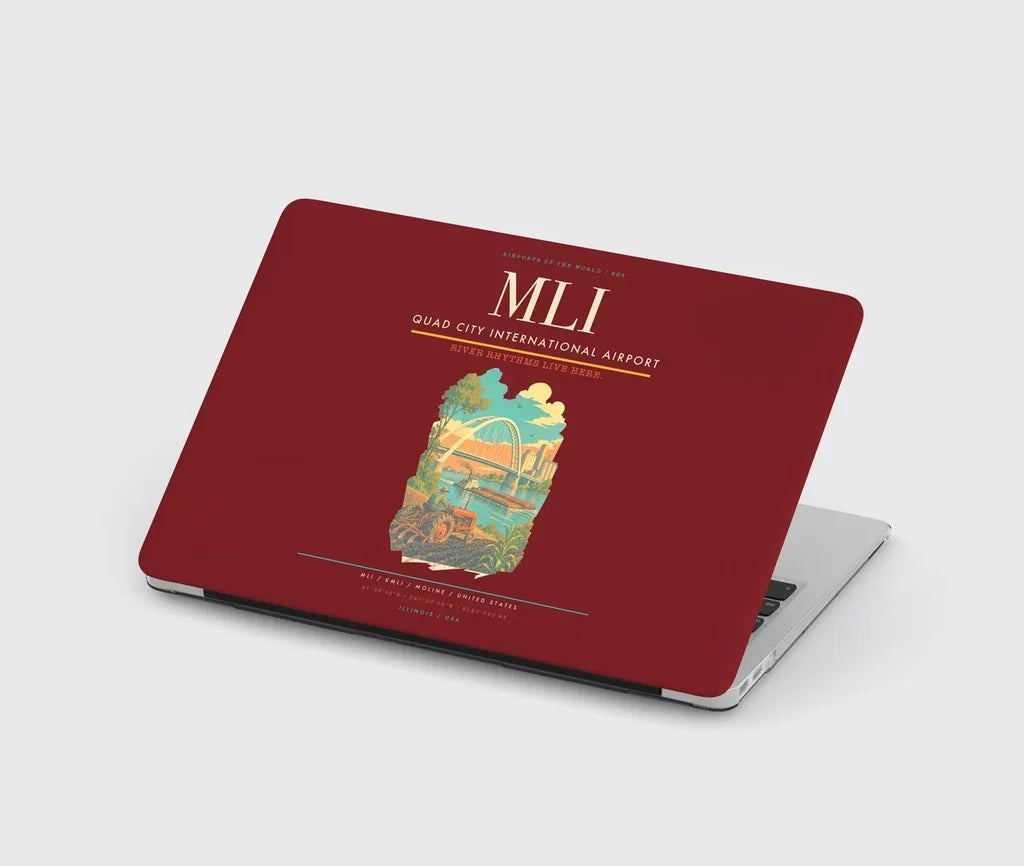 Quad City International Airport (MLI) design on dark red MacBook case