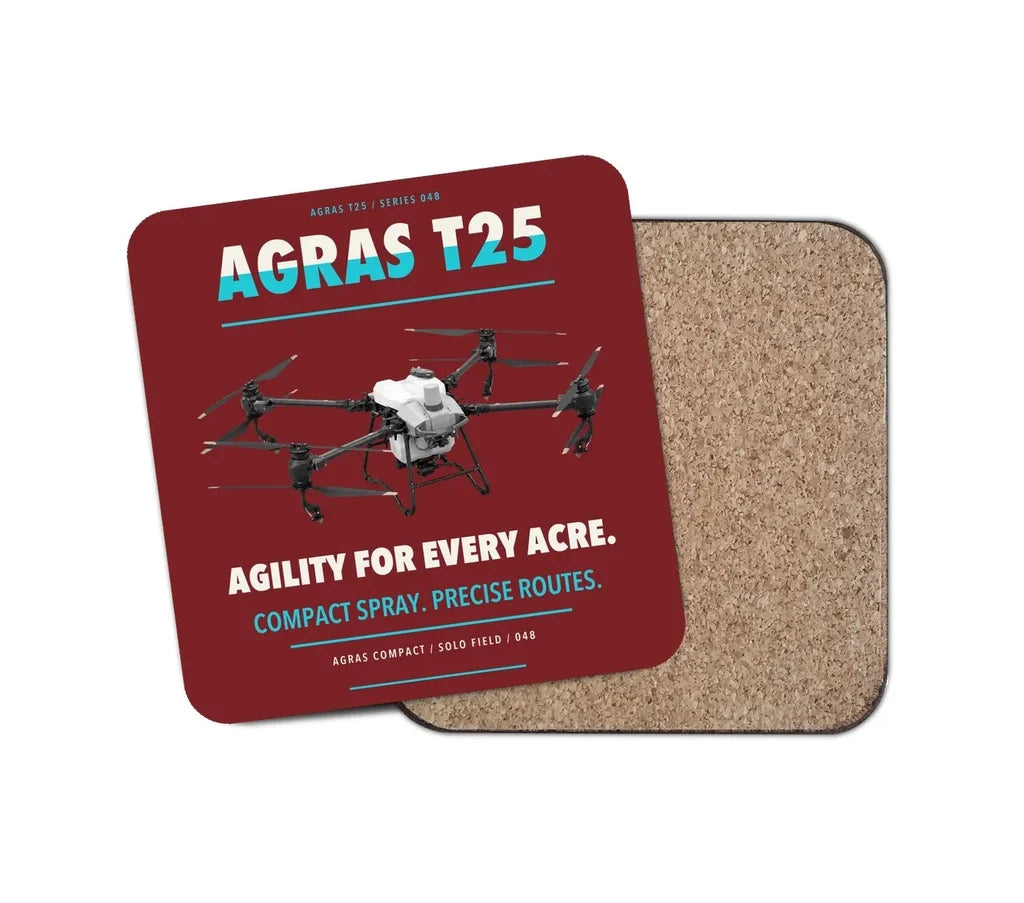 DJI Agras T25 design on dark red 1 piece coaster