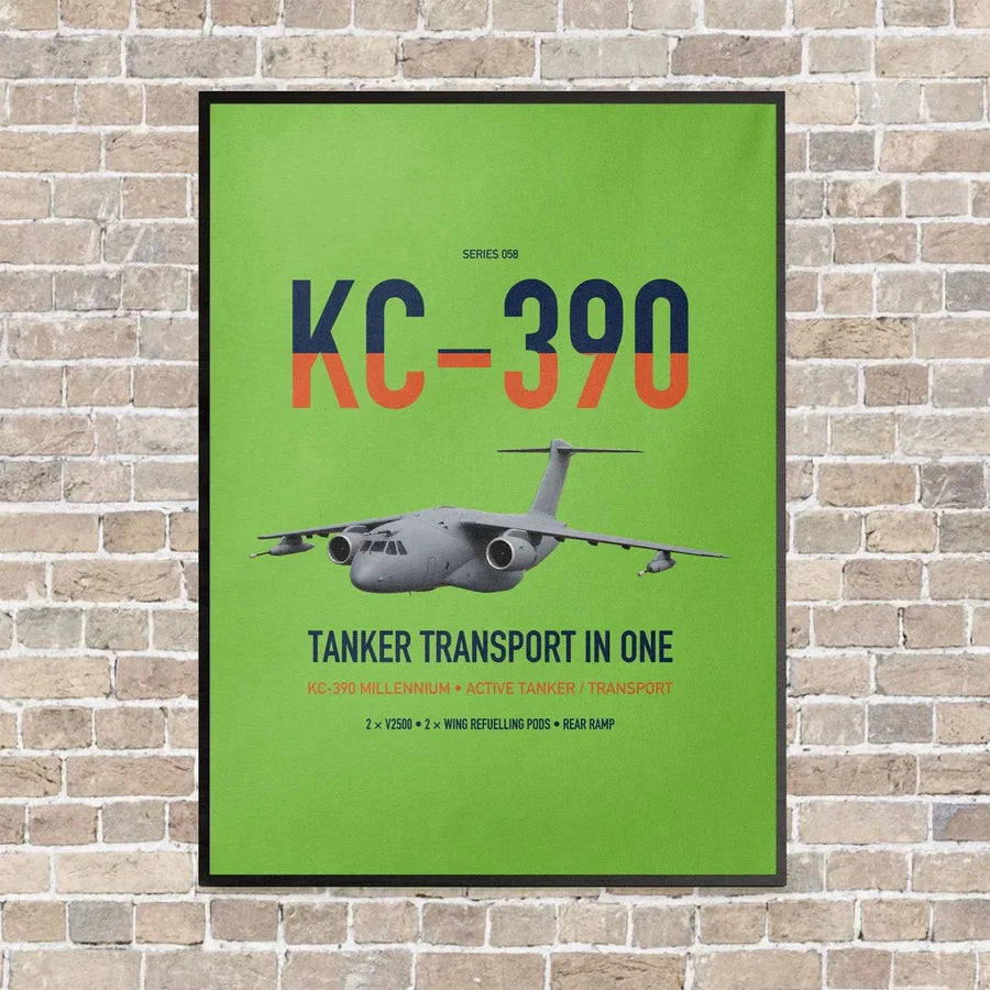 Embraer KC-390 Millennium vertical canvas print - framed - light green background