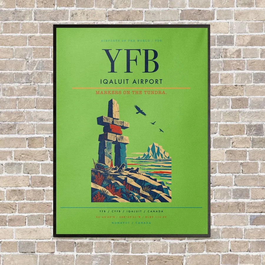 Iqaluit Airport YFB vertical canvas print - framed - light green background