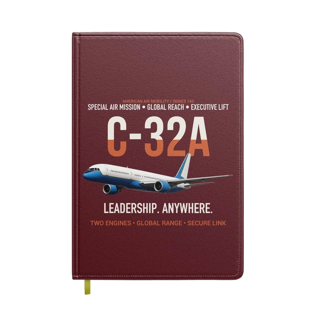 C-32A Air Force Two Global Reach design on dark red notebook