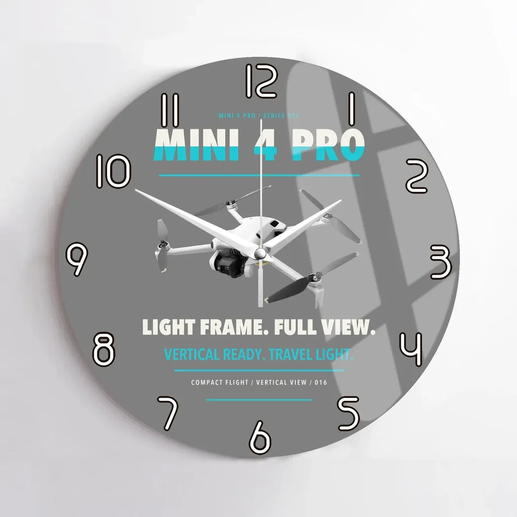 DJI Mini 4 Pro design on gray no frame wall clock