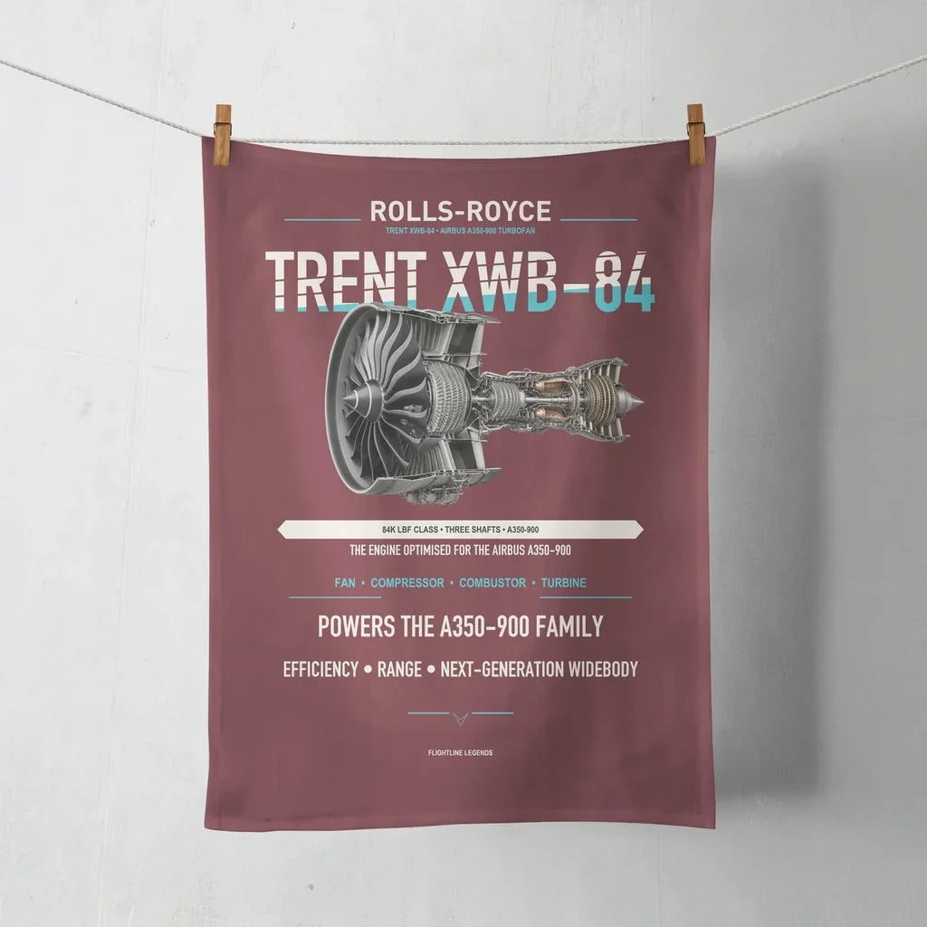 TRENT XWB-84 design on dark red towel