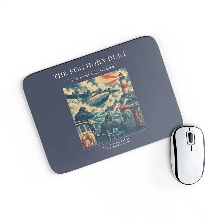 VINTAGE G4437 - The Fog Horn Duet - Designed Mouse Pads design on navyblue rectangle