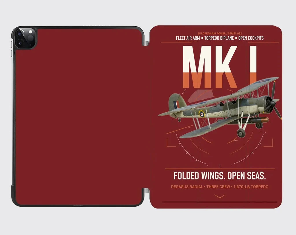 Fairey Swordfish Mk I design on dark red ipad tablet case