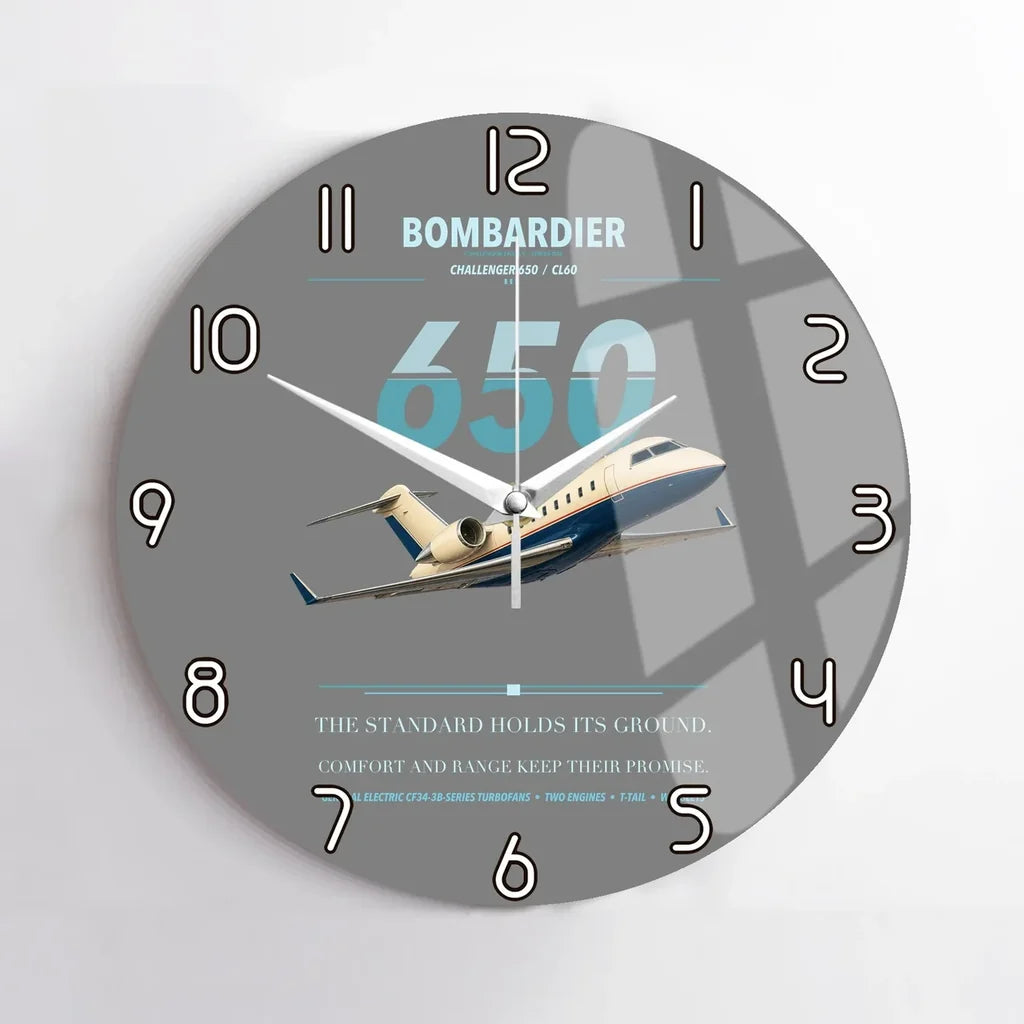 Bombardier Challenger 650 design on gray no frame wall clock