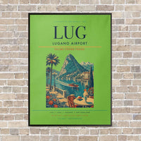 Thumbnail for Lugano Airport LUG vertical canvas print - framed - light green background