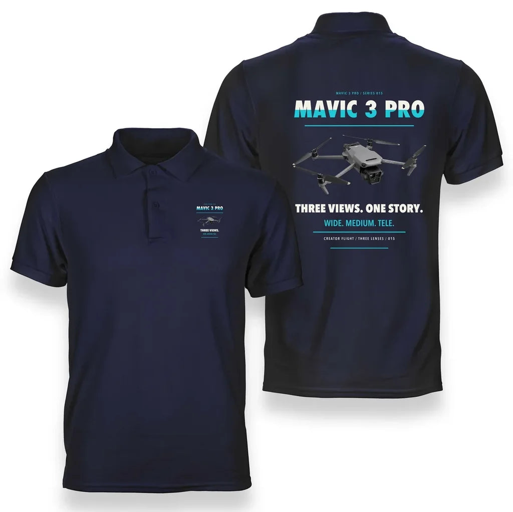 DJI Mavic 3 Pro design on navy blue polo