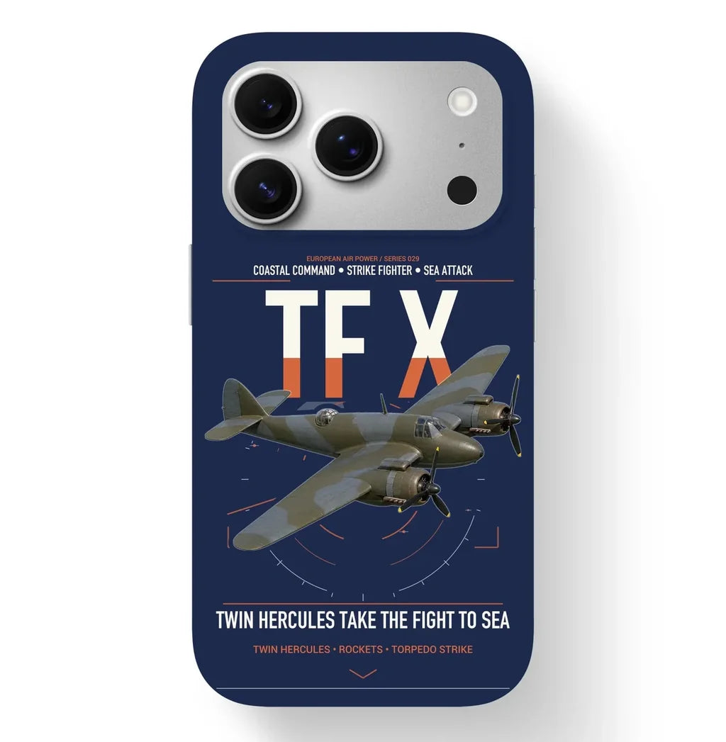 Bristol Beaufighter TF X design on navy blue magsafe iphone case, for iPhone 17 Pro