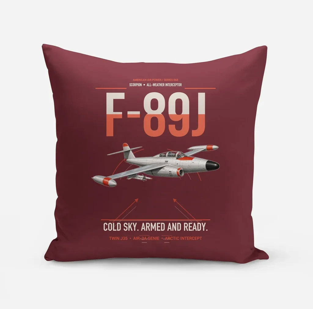 F-89J Scorpion design on dark red pillow