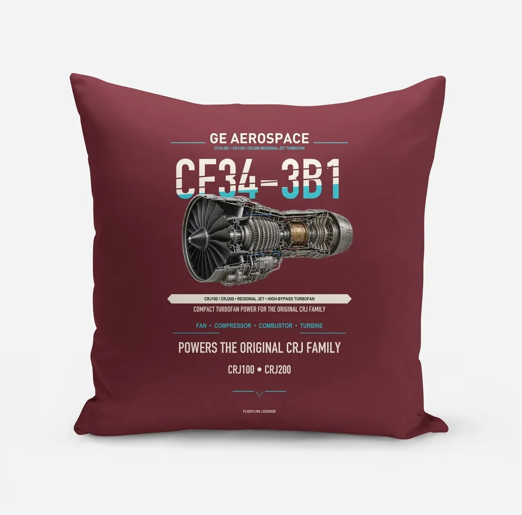 CF34-3B1 design on dark red pillow