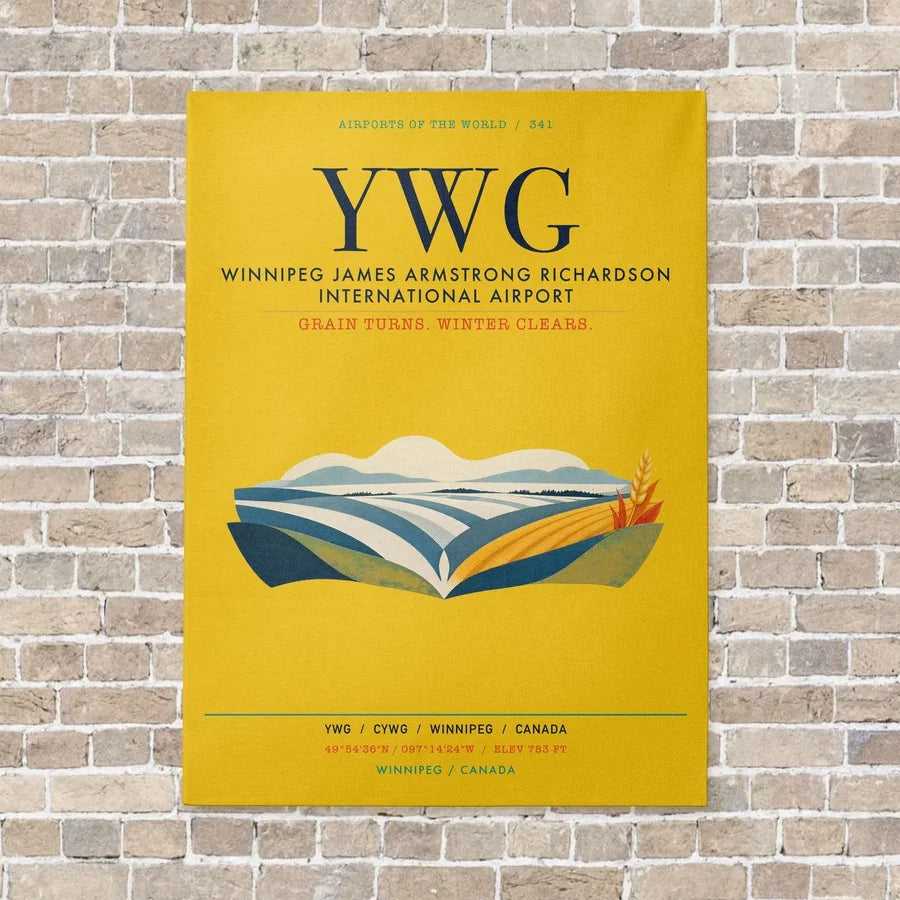 Winnipeg James Armstrong Richardson International Airport YWG vertical canvas print - no frame - yellow background
