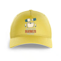 Thumbnail for Tray Tables Up Seatbelts Fastened design on yellow printed hat