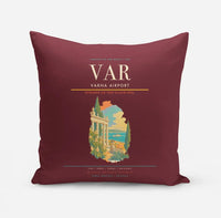 Thumbnail for Varna Airport (VAR) design on dark red pillow