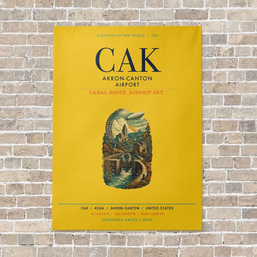 Akron-Canton Airport CAK vertical canvas print - no frame - yellow background
