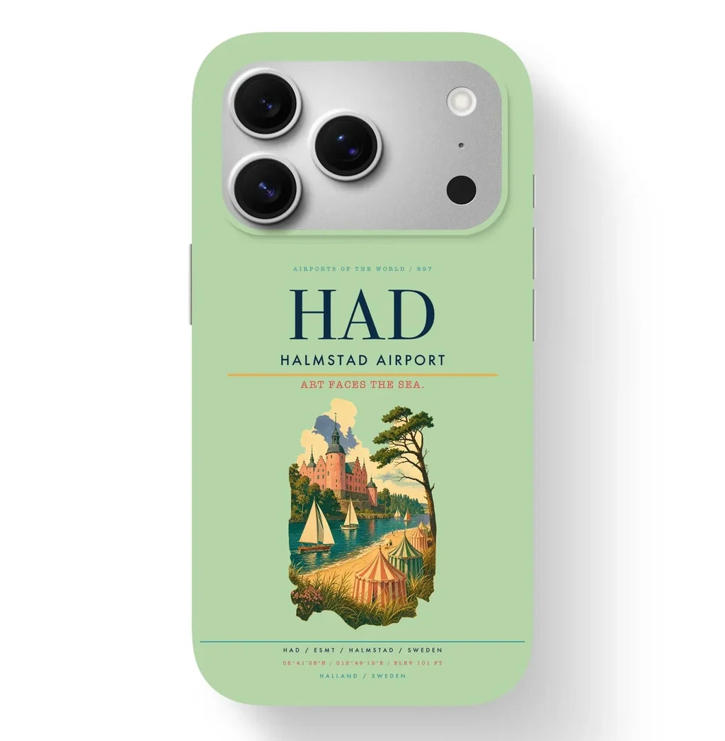 Halmstad Airport (HAD) design on light green iPhone 17 Pro MagSafe case