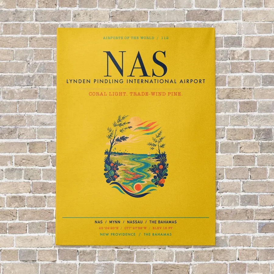 Lynden Pindling International Airport Nassau NAS vertical canvas print - no frame - yellow background