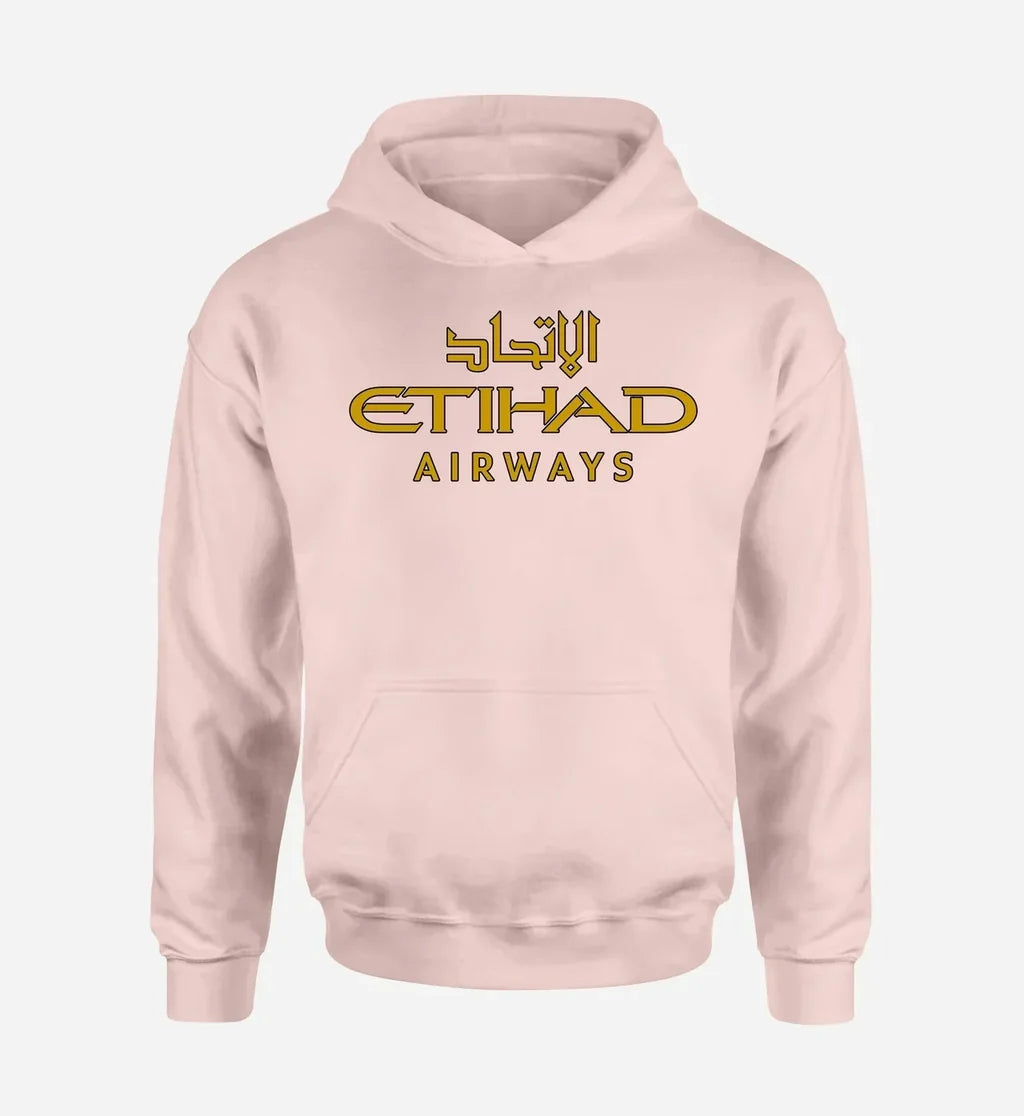 Etihad Airways Airlines logo printed on pink hoodie