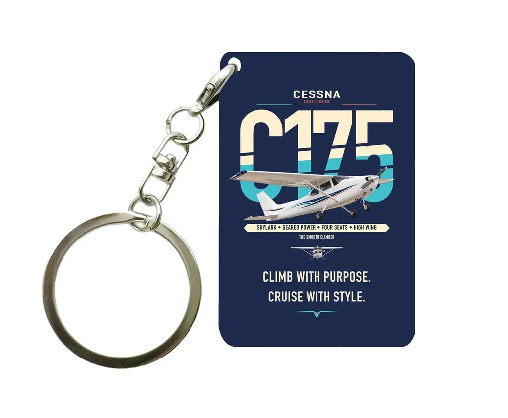 Cessna 175 Skylark design on navy blue designed key chain, double-side print