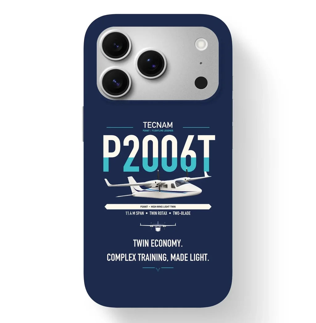 Tecnam P2006T design on navy blue magsafe iphone case, for iPhone 17 Pro