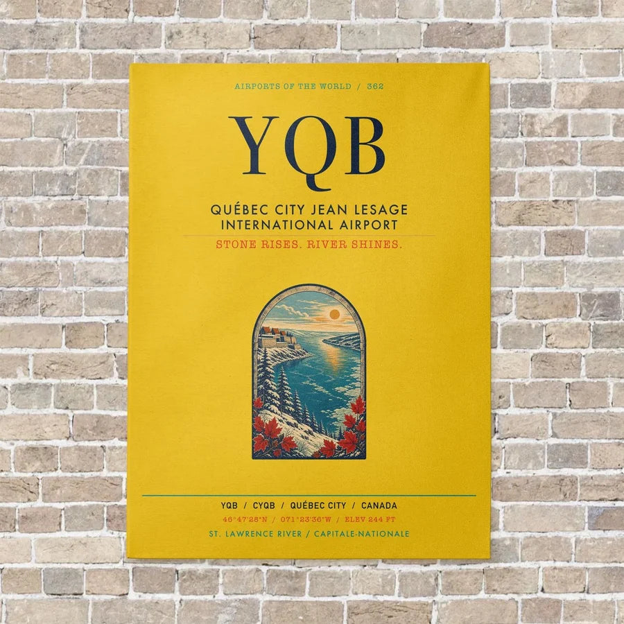 Québec City Jean Lesage International Airport YQB vertical canvas print - no frame - yellow background