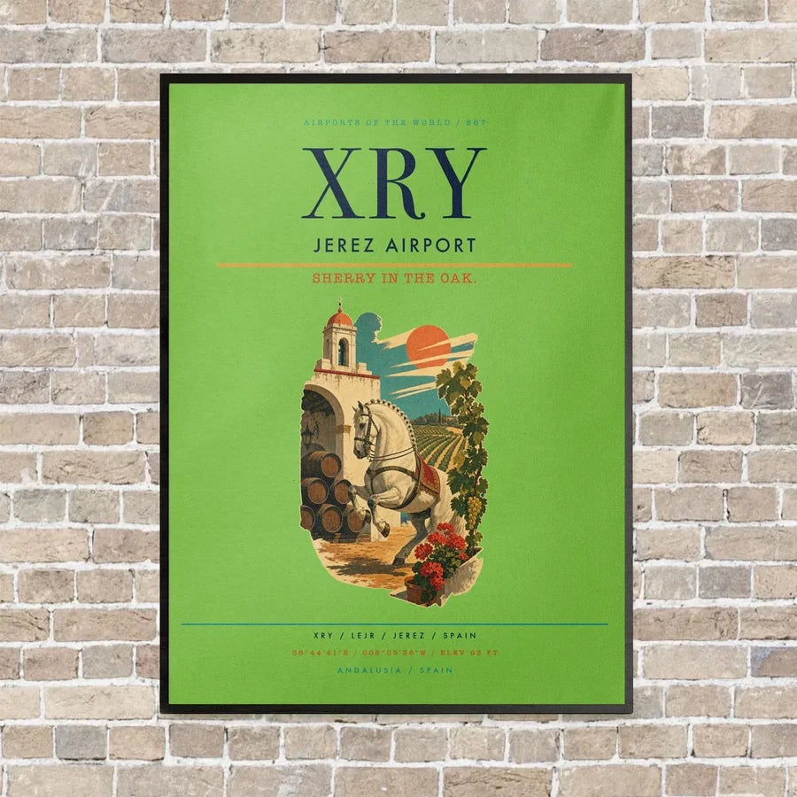Jerez Airport XRY vertical canvas print - framed - light green background