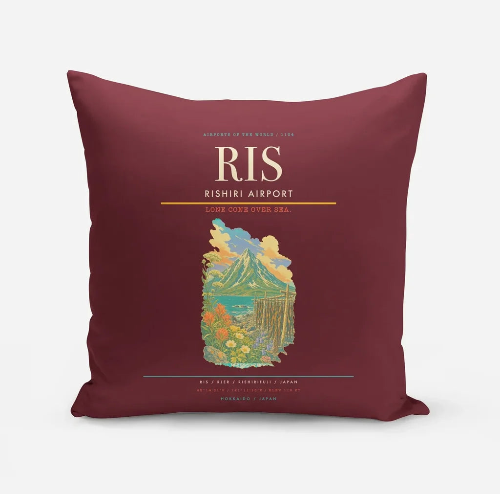 Rishiri Airport (RIS) design on dark red pillow