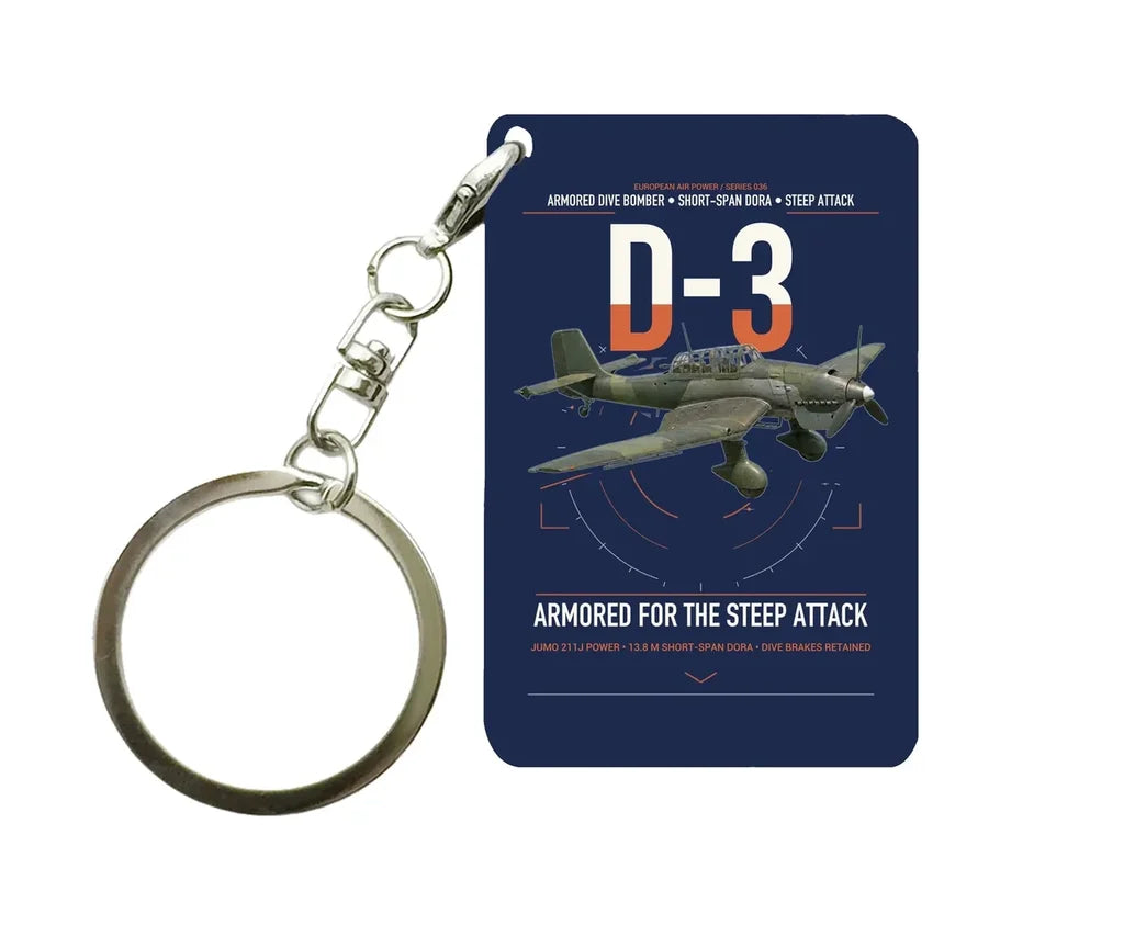 Junkers Ju 87D-3 design on navy blue designed key chain, double-side print
