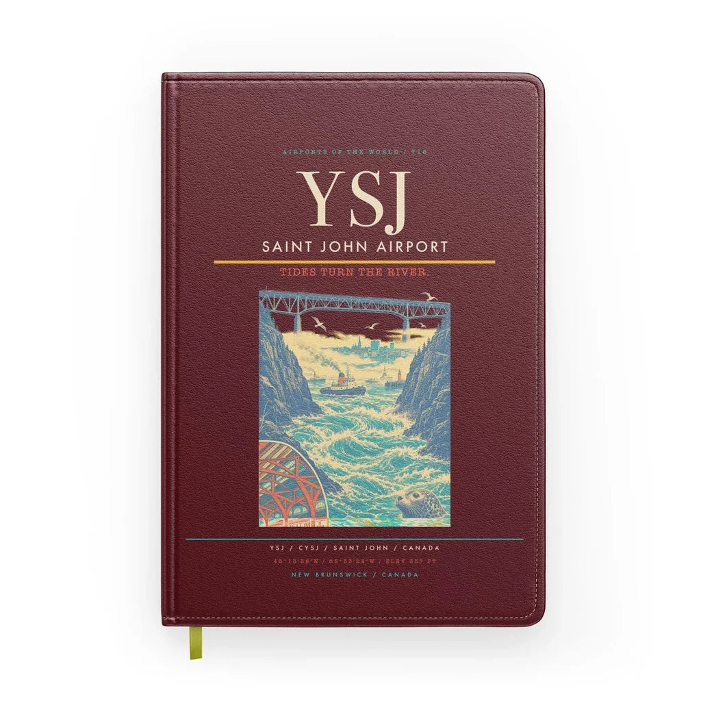 Saint John Airport (YSJ) design on dark red notebook