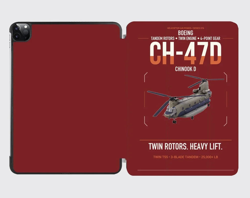 Boeing CH-47D design on dark red ipad tablet case
