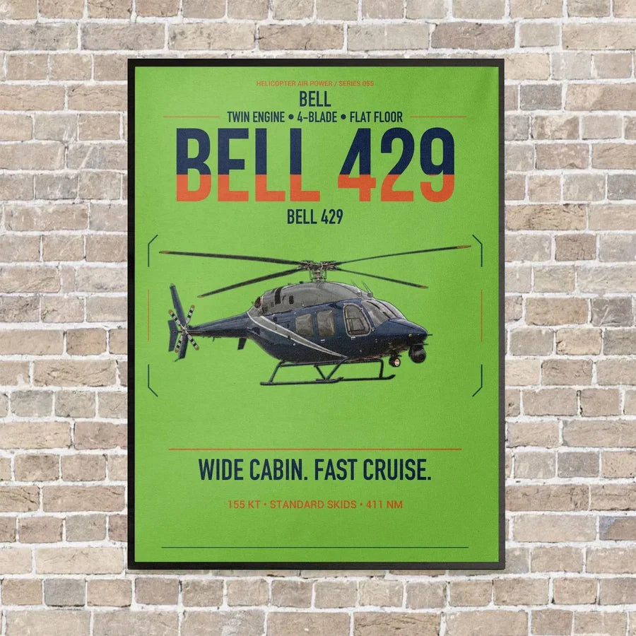 Bell 429 vertical canvas print - framed - light green background