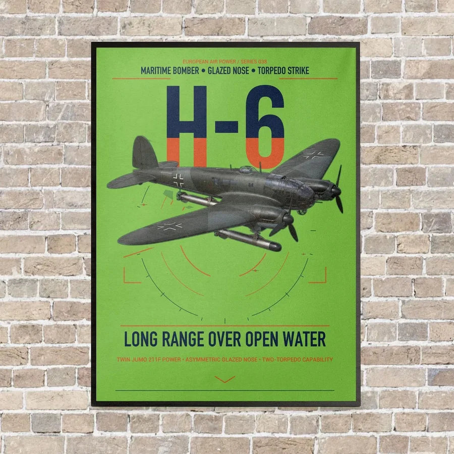 Heinkel He 111H-6 vertical canvas print - framed - light green background