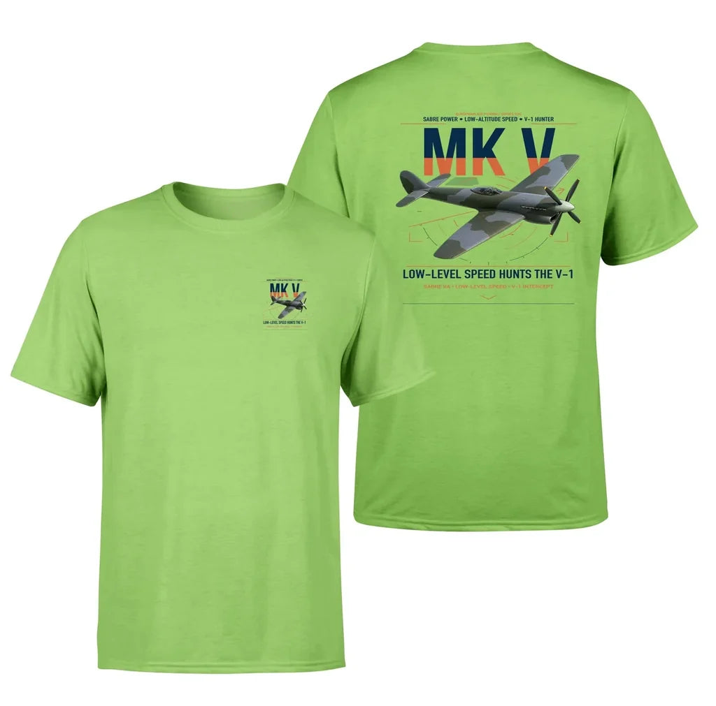 Hawker Tempest Mk V design on light green t-shirt, double-side print