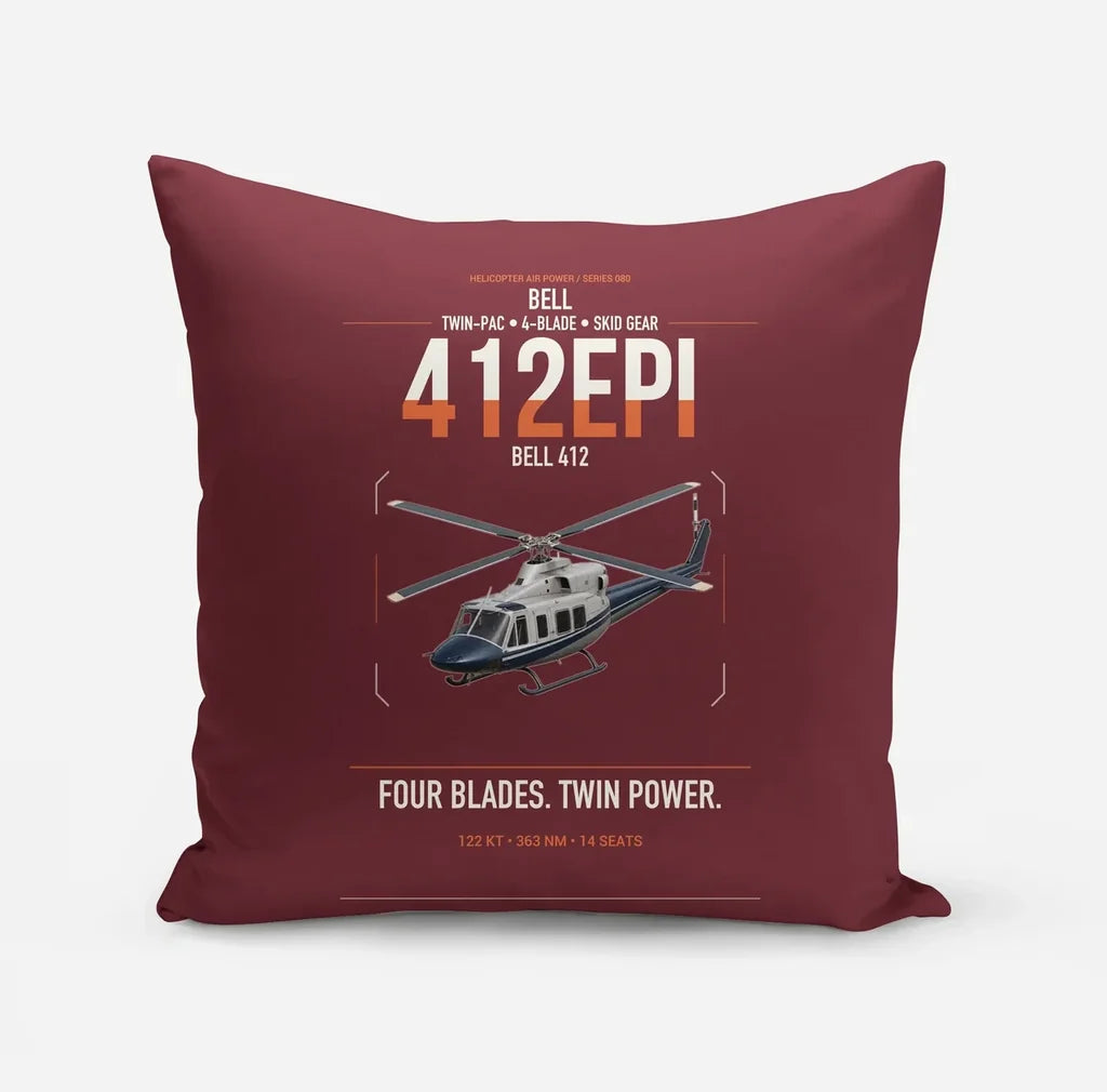 Bell 412EPI design on dark red pillow