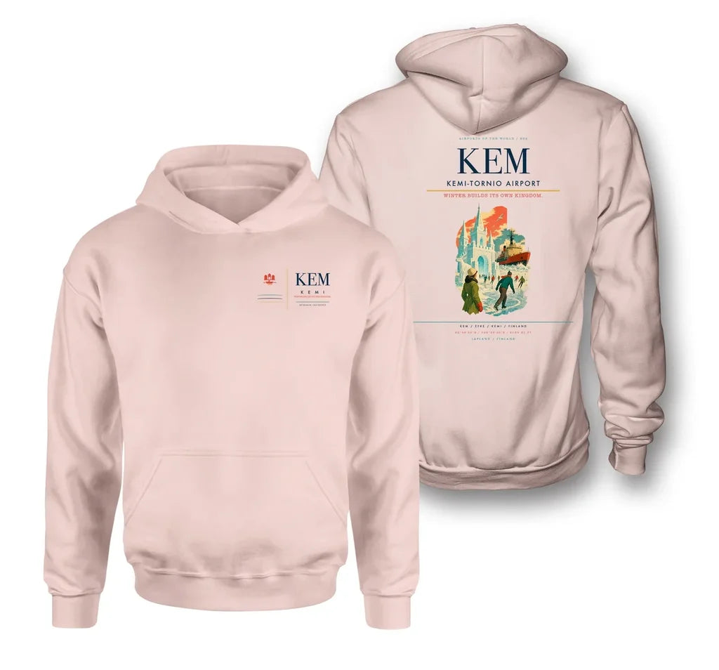 Kemi-Tornio Airport (KEM) design on pink double-side hoodie