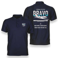 Thumbnail for Cessna Citation Bravo design on navy blue double-side polo t-shirt, double-side print