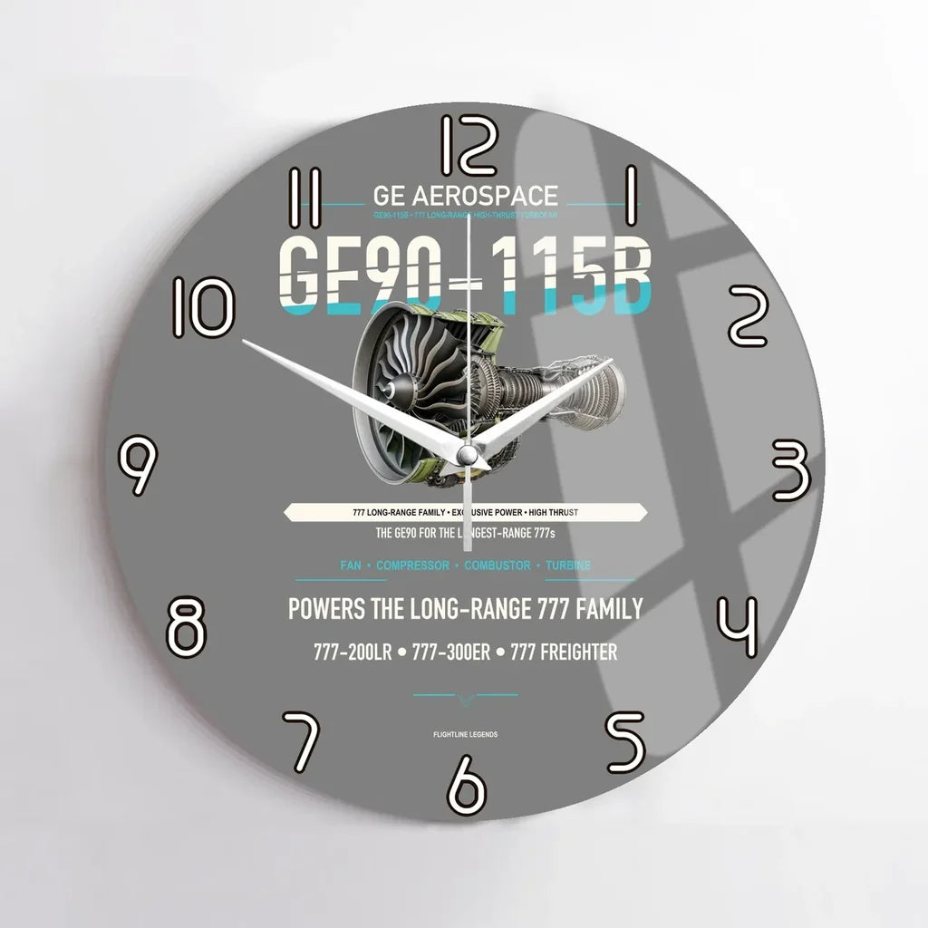 GE90-115B design on gray no frame wall clock