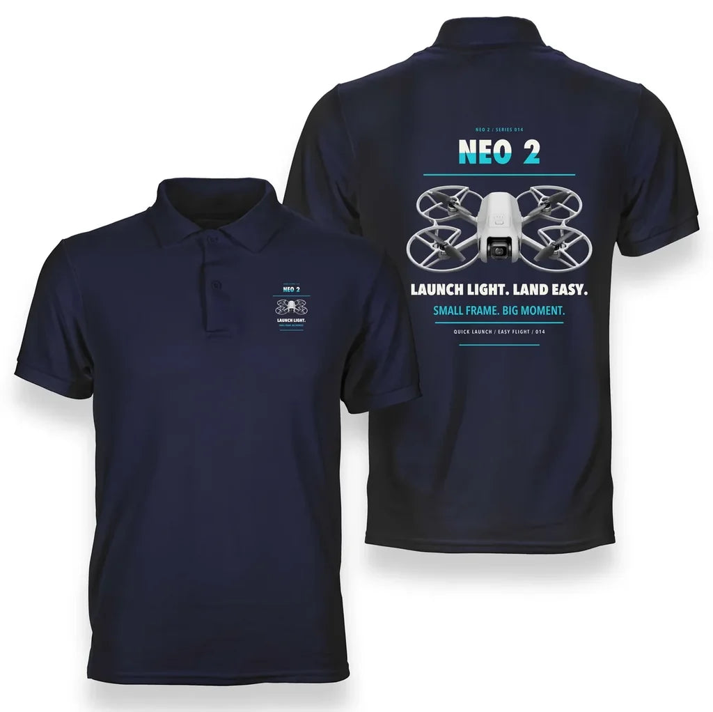 DJI Neo 2 design on navy blue polo