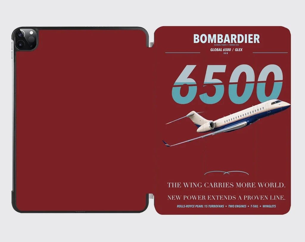 Bombardier Global 6500 design on dark red ipad tablet case