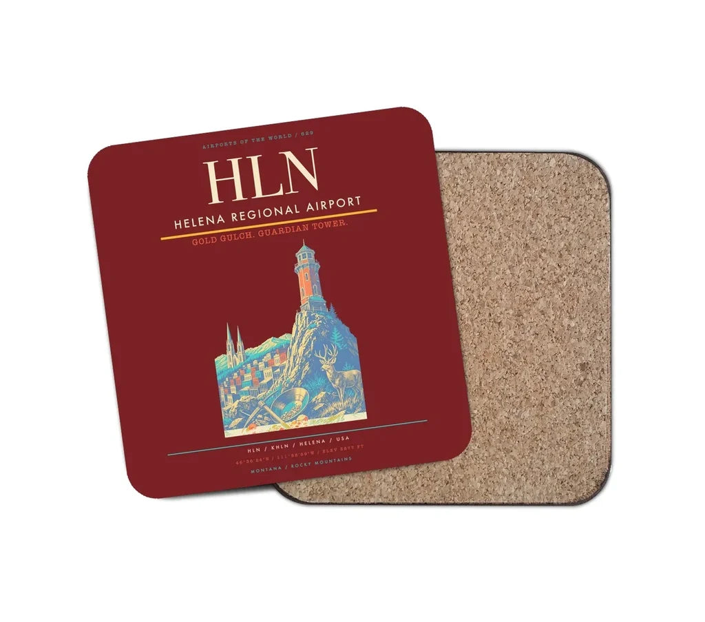 Helena Regional Airport (HLN) design on dark red 1 piece coaster
