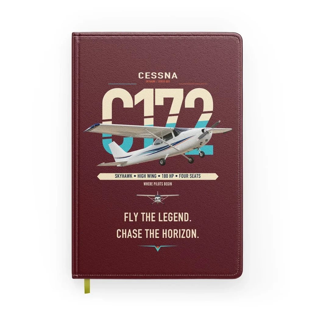 Cessna 172 Skyhawk design on dark red notebook
