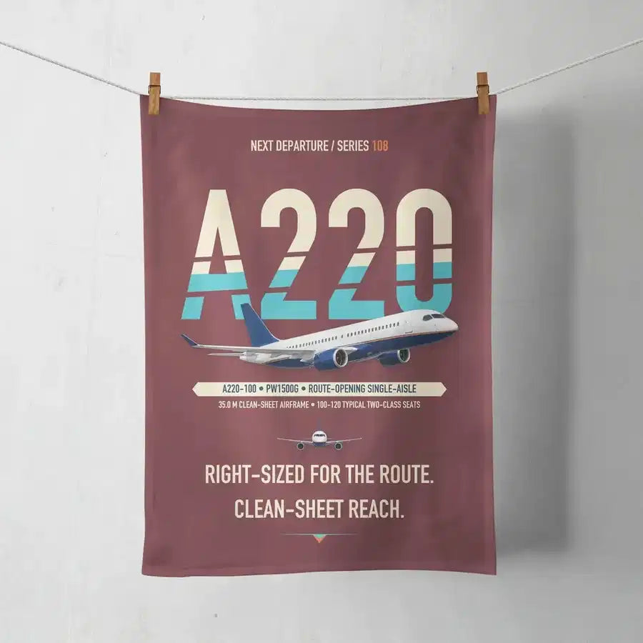 Airbus A220-100 design on dark red towel