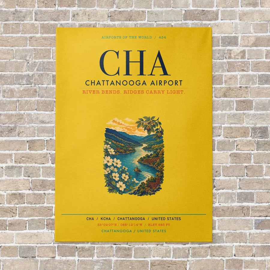 Chattanooga Airport CHA vertical canvas print - no frame - yellow background